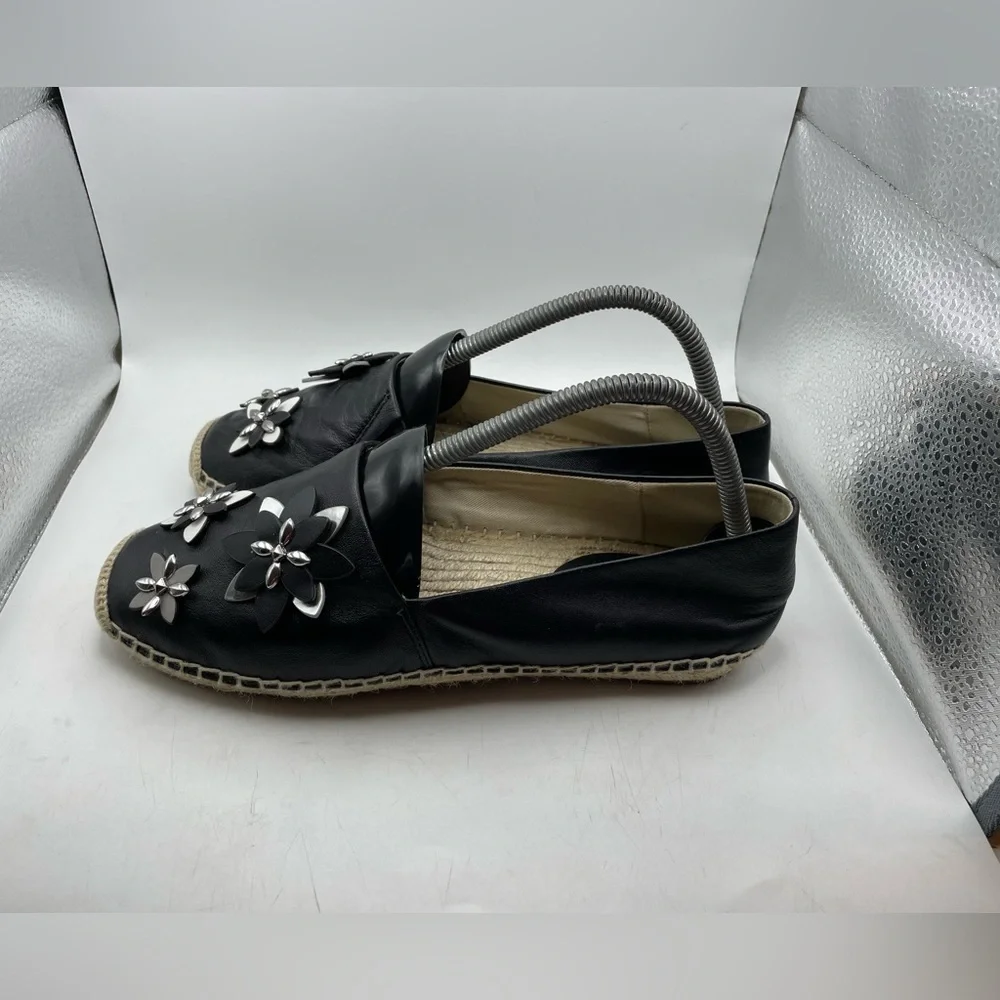 Michael Kors black leather floral espadrilles women’s size 7.5